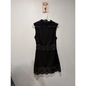 Lover The Label Black Lace Panel Mini Dress Sleeveless Mock Neck Size 8 US